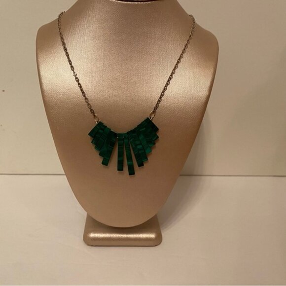 NECKLACE STERLING SILVER GREEN MALACHITE FAN STYLE GRADUATED TAPERED CHOKER 15” - Picture 4 of 9